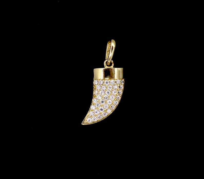 14k Gold Cz Tiger Teeth Shape Pendant