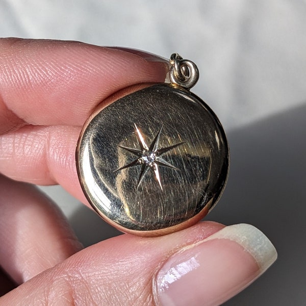 Antique Victorian 10k Gold Locket with Star Set Diamond