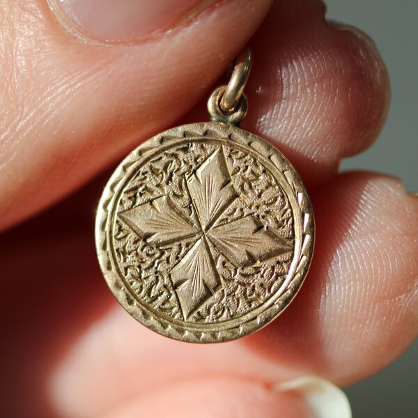 Antique Petite Engraved Pendant in 14k Gold