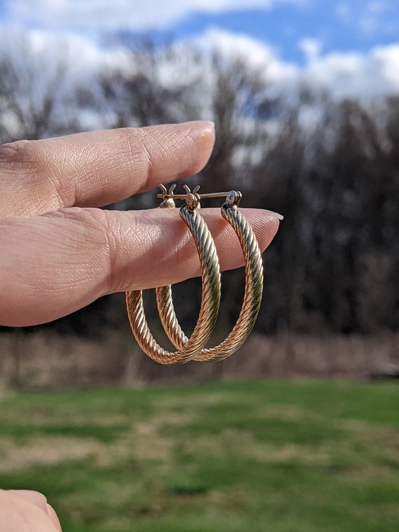 Bold Twisted Rope Tube Hoop Earrings in 14k Yello… - image 2
