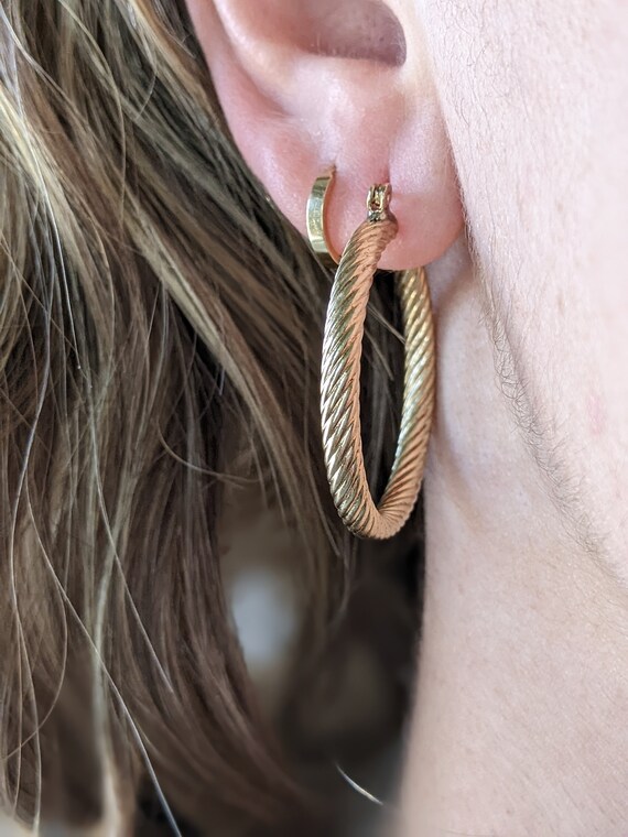 Bold Twisted Rope Tube Hoop Earrings in 14k Yello… - image 3