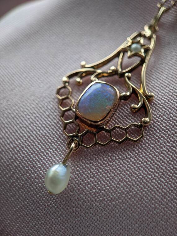 Art Nouveau Opal and Pearl Lavalier - image 3