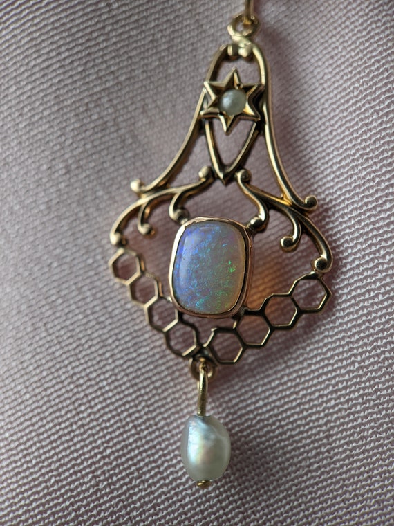 Art Nouveau Opal and Pearl Lavalier - image 6