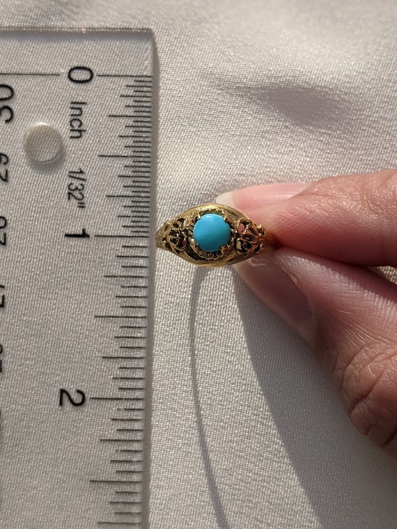 Vintage 1950s 14k Turquoise Dome Ring with Filigr… - image 4