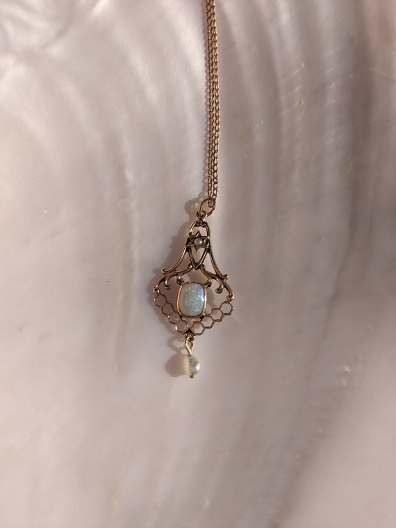 Art Nouveau Opal and Pearl Lavalier - image 10