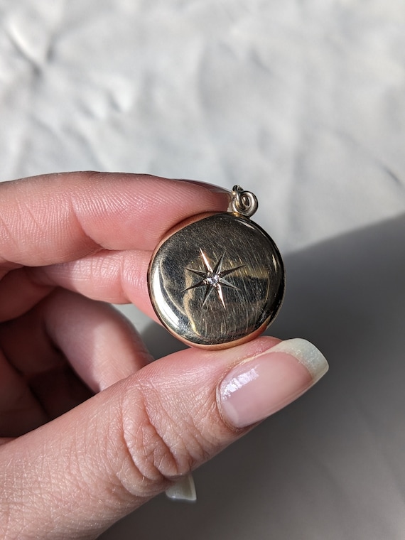 Antique Victorian 10k Gold Locket with Star Set Di