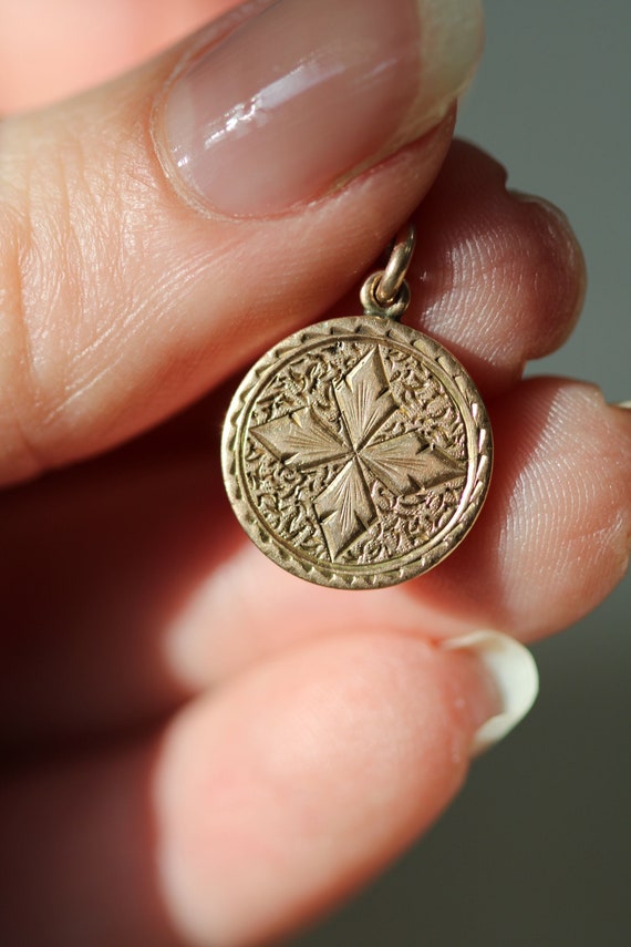 Antique Petite Engraved Pendant in 14k Gold