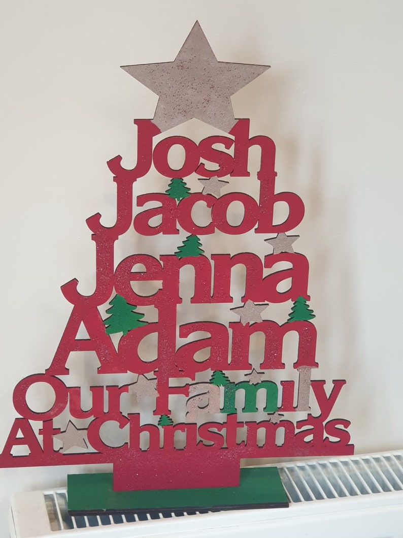 Personalised wooden family name Christmas tree Family tree Etsy