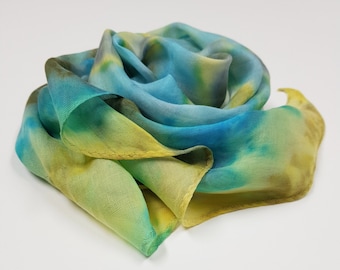 Viscose Tencel Gauze tiedye scarf / 14"x77" / Thin Mesh Fabrication / Lightweight, Super Soft / All edges are Hemmed / Lower part bias cut