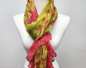 Silk Habotai Hand dyed scarf / Hand tie dye / 100% Silk / Crinkled