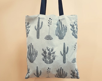 Linnen draagtas met cactusprint / Natuurlijke linnen zachte stof gebruikt / Lange stevige riemen