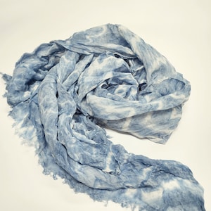 Natural indigo dyed Linen Scarf / Hand dyed / Oversize Long scarf / Soft touch