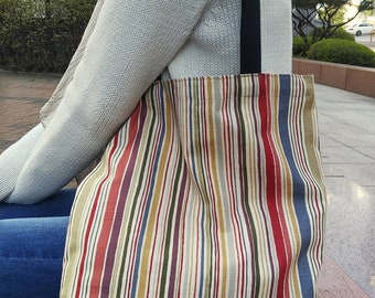 Multi stripe printed Canvas tote bag / Light weight fabric used / Long and strong straps