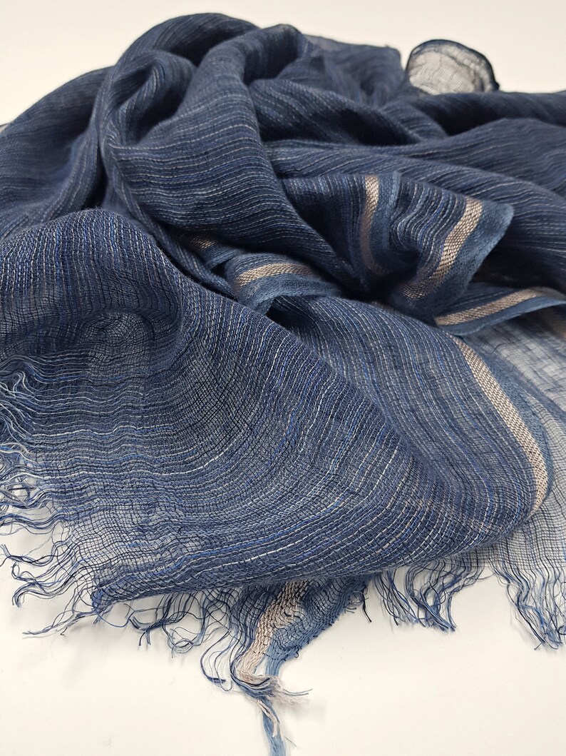 Natural Linen Scarf / Indigo Blue Color / Soft Lightweight Etsy UK