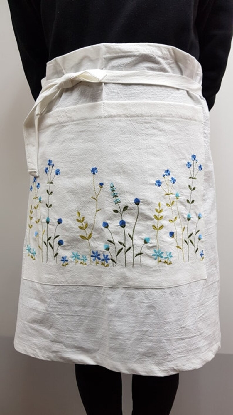 Embroidered Cotton Apron / Flower Embroidery With Multi Colors Etsy