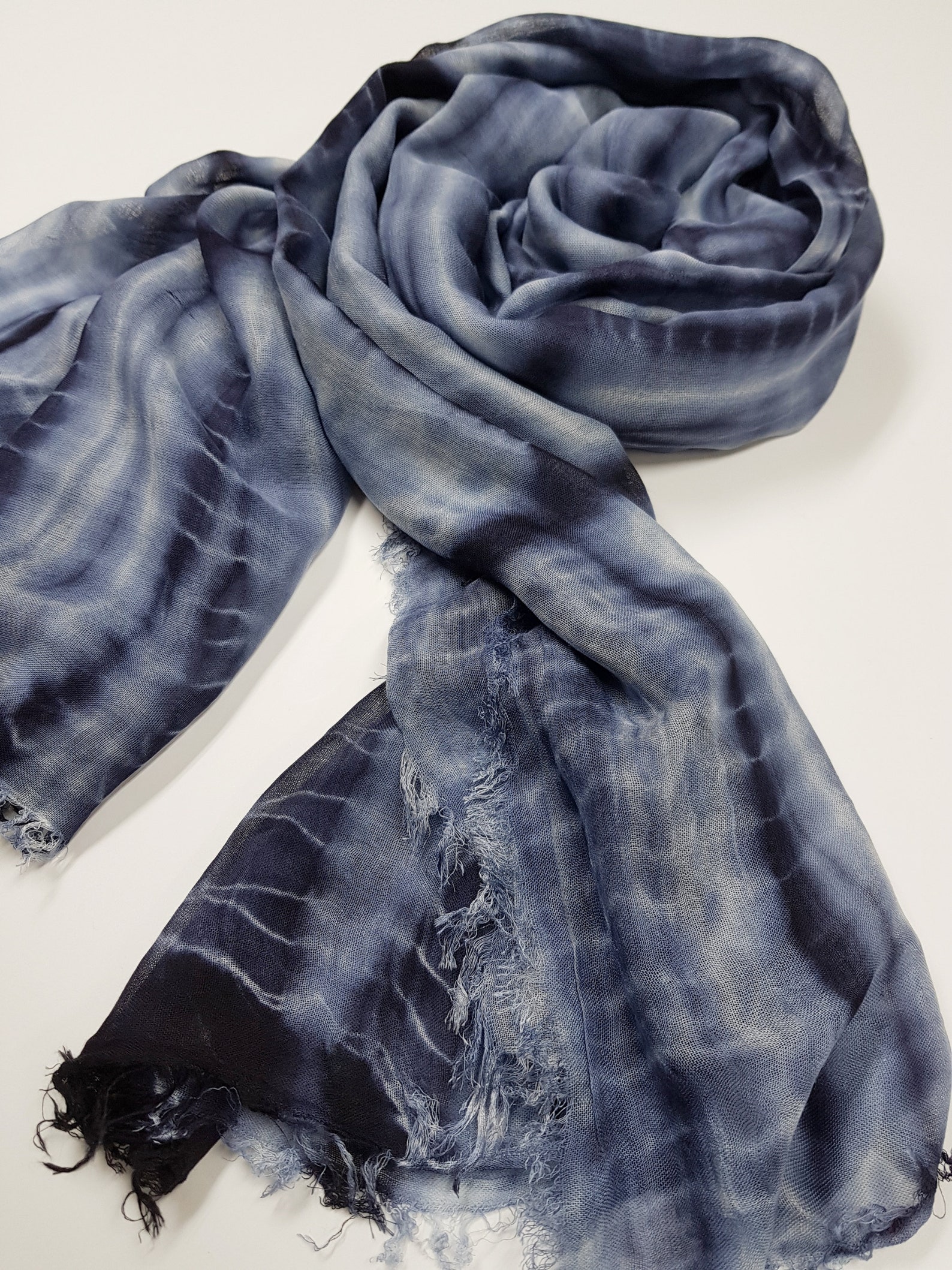 Cotton Gauze Tiedye Scarf / Blue Dark Navy Color / Lightweight, Super