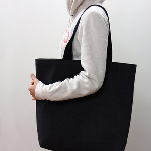 18.5&quot;(W) x 16&quot;(H) Dark Charcoal Cotton Canvas  tote bag/ Heavy duty canvas fabric/ Roomy and Sturdy School bag/ Fashion bag / Market bag