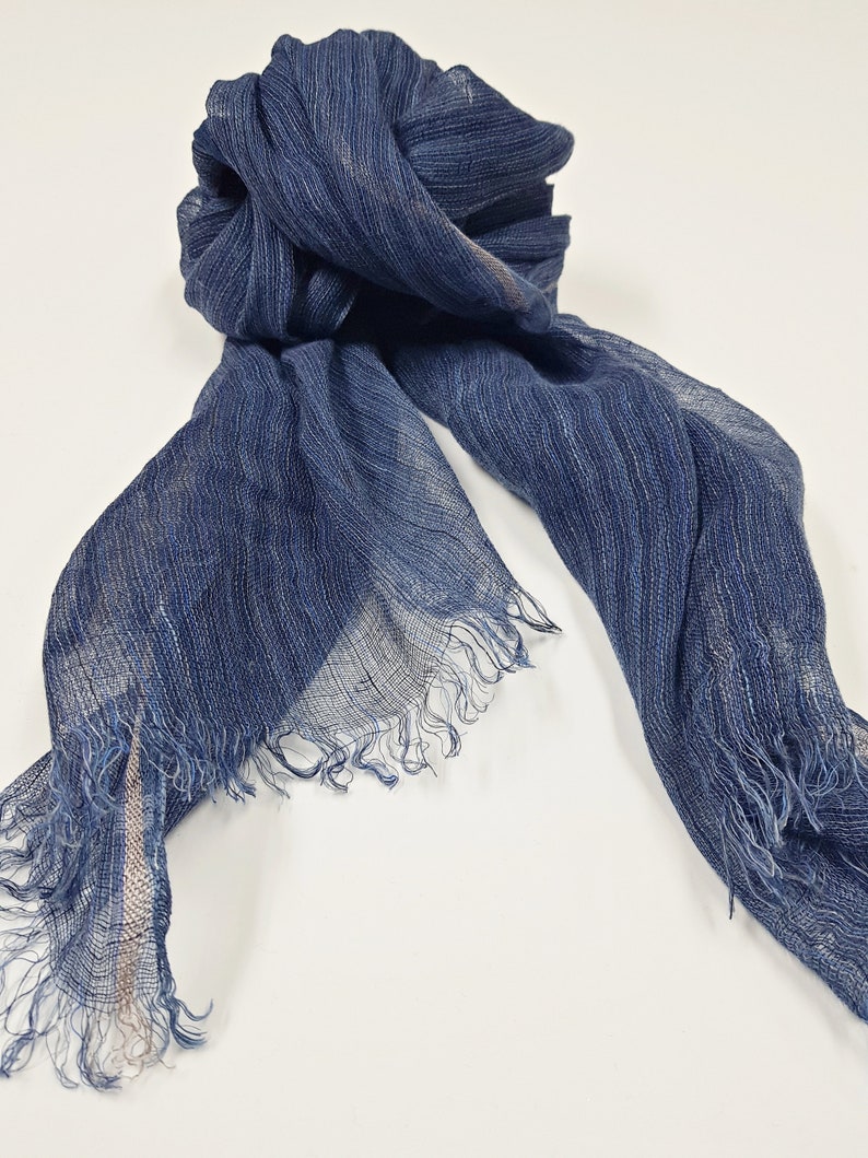 Natural Linen Scarf / Indigo Blue Color / Soft Lightweight Etsy UK