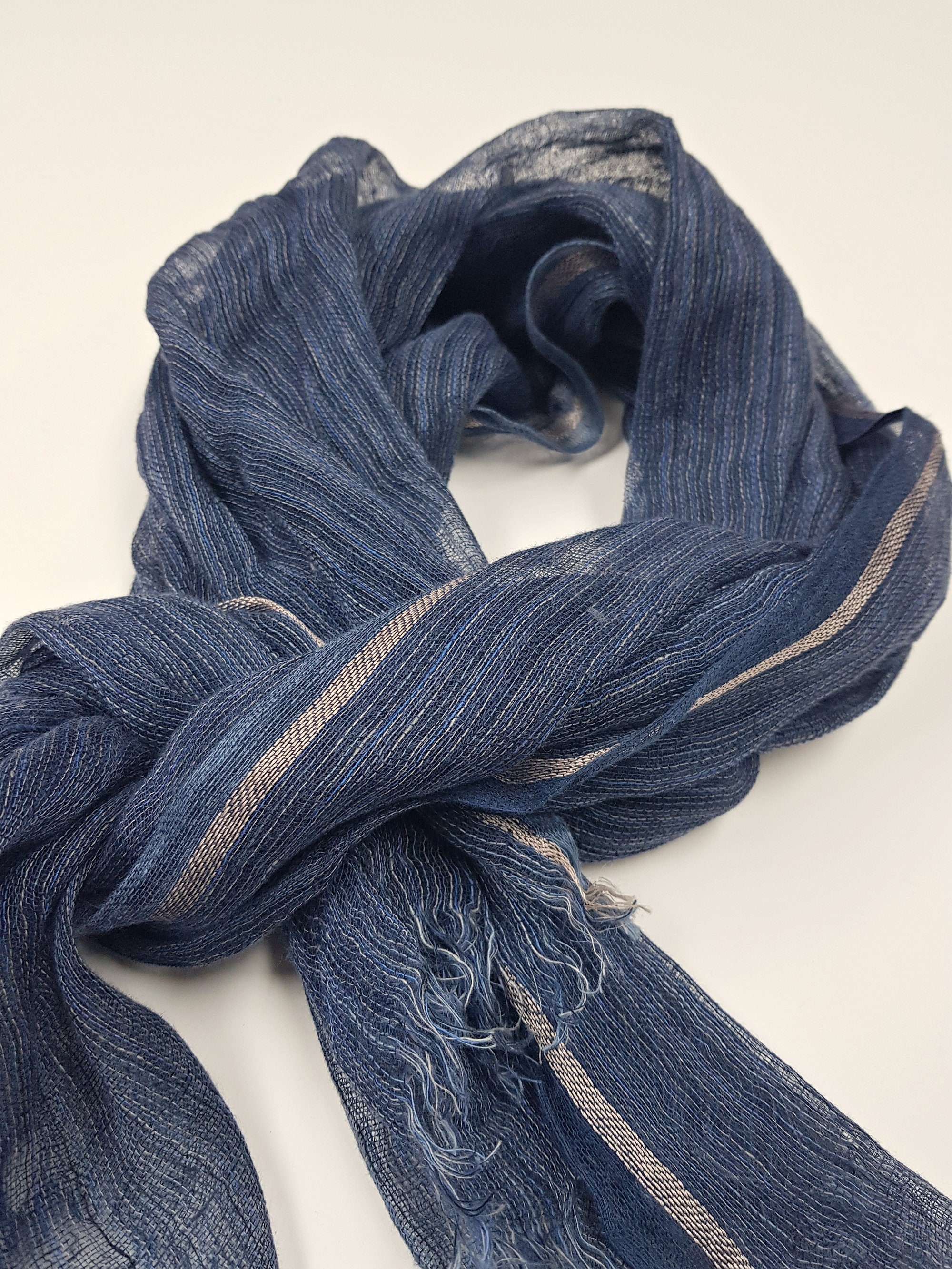 Natural Linen Scarf / Indigo Blue Color / Soft Lightweight Etsy UK