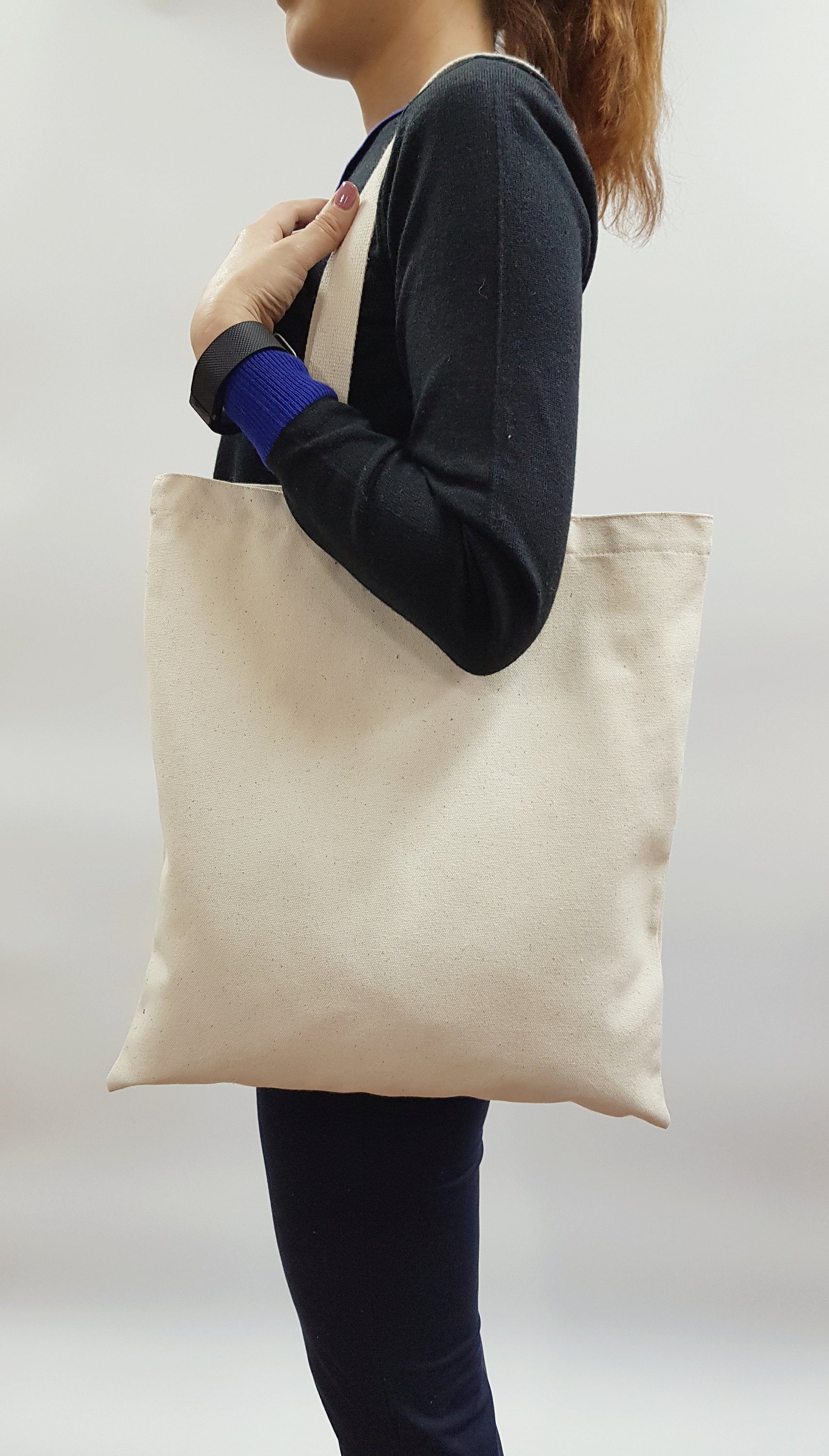 14 15.5 Plain Unbleached Cotton Canvas Tote Bag, Market Bag