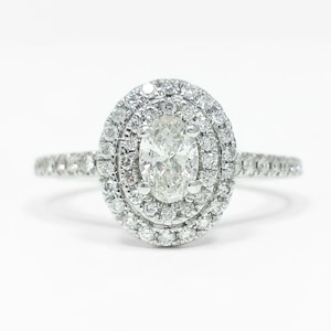 Oval Diamond Round Double Halo Cathedral Flower Engagement Ring 14k White Gold