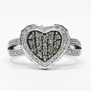 Le Vian Chocolate & Vanilla Diamond Heart Cluster Halo 14k White Gold Ring