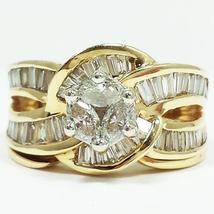 Diamond Marquise Baguette Engagement Channel Ring 1.25ct 14k Yellow Gold Sz 6.75