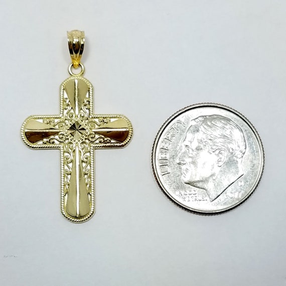 14k White And Yellow Gold Cross Religious Pendant Charm