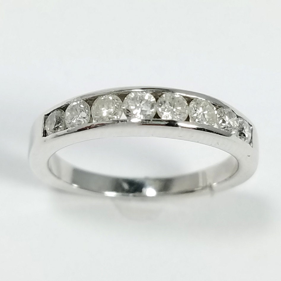14k White Gold Diamond Wedding Band Anniversary Ring Channel Etsy