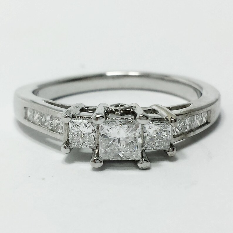 14k White Gold 3Stone Diamond Engagement Kay Jeweler ZEI Ring Etsy