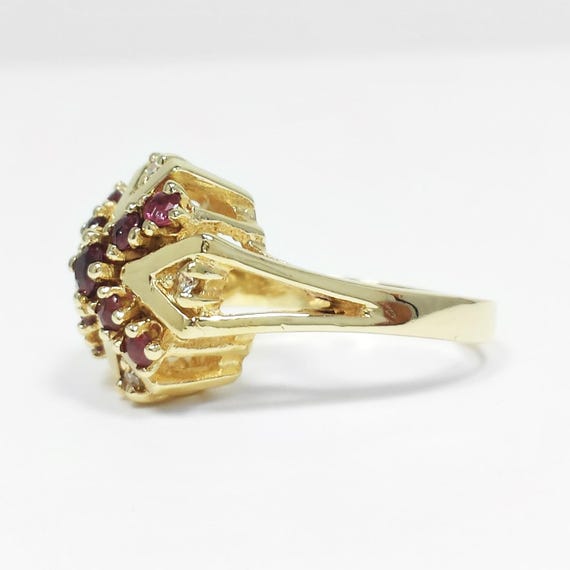 Natural Ruby & Diamond Round Cluster Cocktail Flo… - image 2