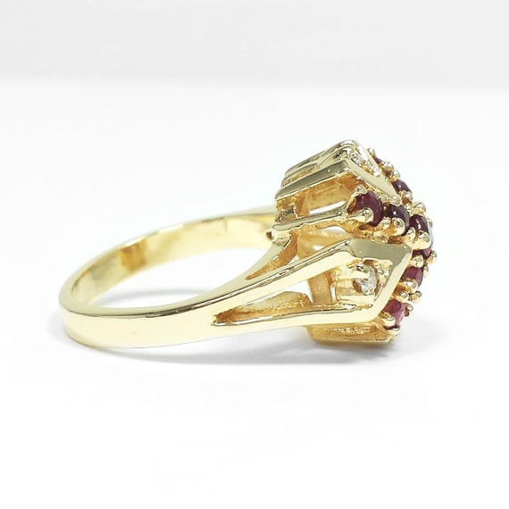 Natural Ruby & Diamond Round Cluster Cocktail Flo… - image 4