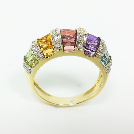 Rainbow Yellow Gold Diamond Multi Stone Color CZ … - image 1