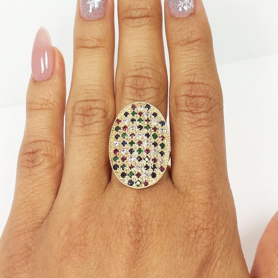 Vintage 14k Yellow Gold Multi Gemstone Cocktail R… - image 10