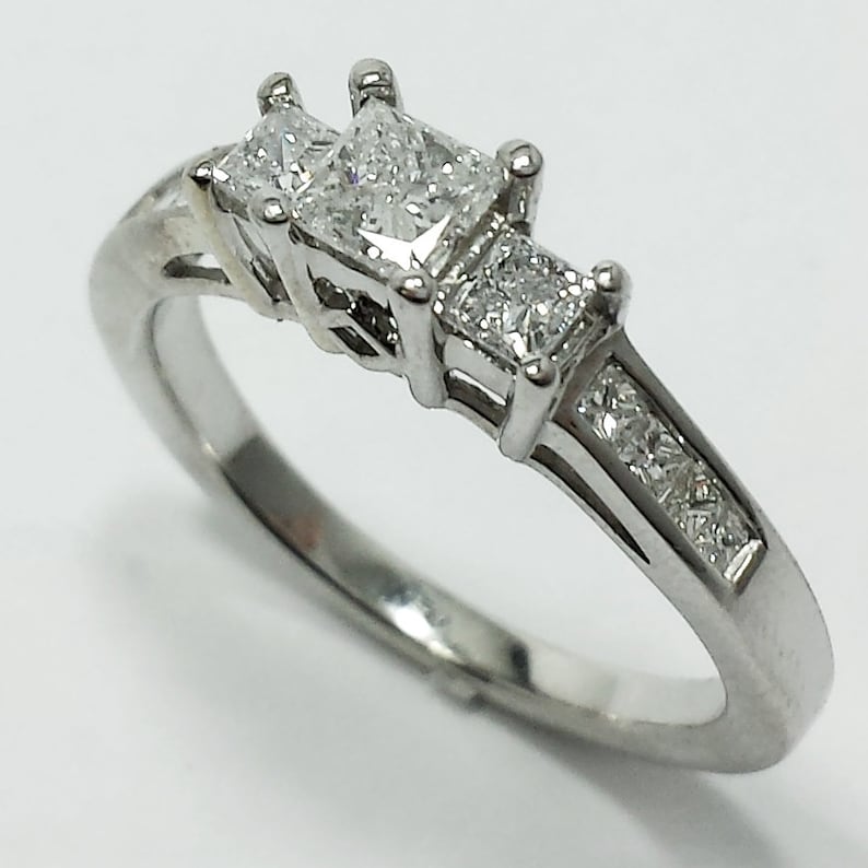 14k White Gold 3Stone Diamond Engagement Kay Jeweler ZEI Ring Etsy