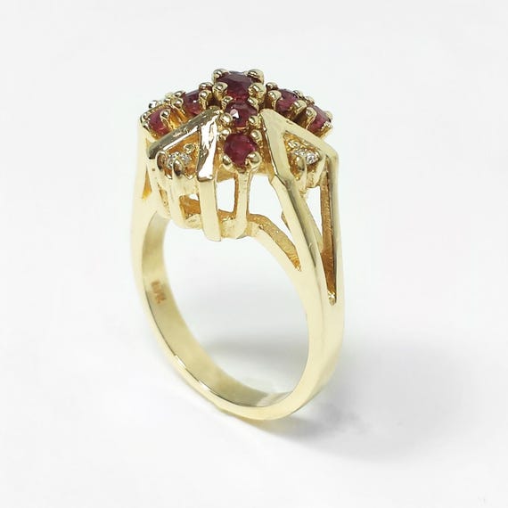 Natural Ruby & Diamond Round Cluster Cocktail Flo… - image 5