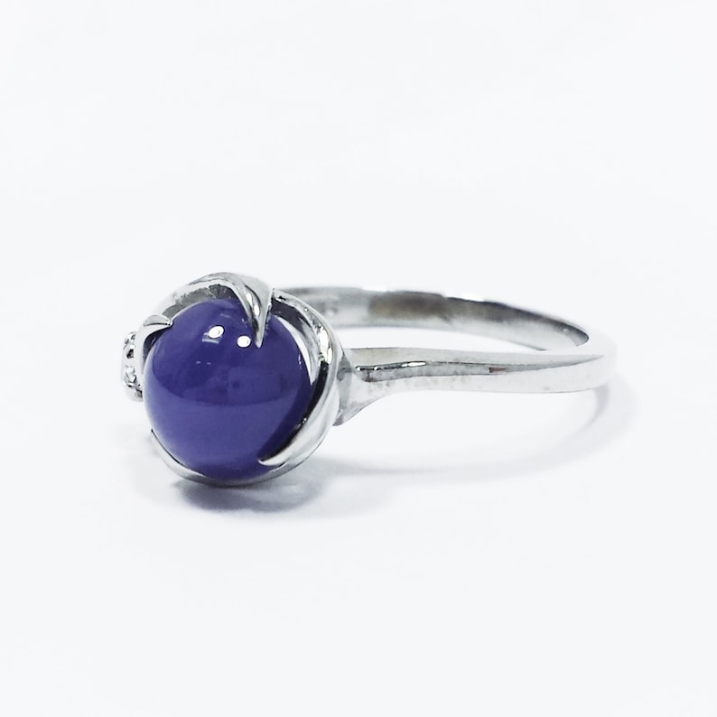 14k White Gold Simulated Star Sapphire Cubic Zirconia Cocktail Right Hand Ring Size 6.5