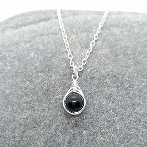 Black Tourmaline Necklace, Natural Gemstone Crystal, Wire Wrapped Pendant, October Birthstone, Dainty Minimalist Silver Jewellery