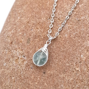 Green Fluorite Necklace, Gemstone Pendant with Silver Chain, Natural Crystal Jewellery, Dainty Minimalist Jewellery, Gift