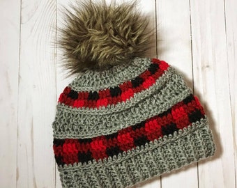 Peekyboo Plaid Beanie Crochet PATTERN 