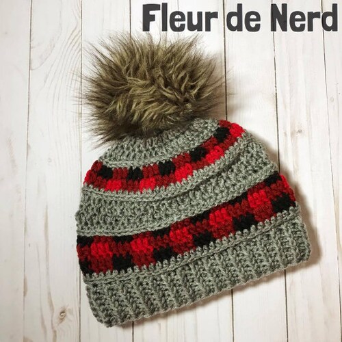buffalo plaid crochet beanie pattern