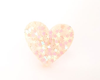 Glittery mini star resin heart ring