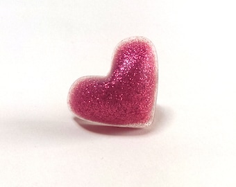 Glittery red resin heart ring