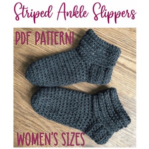 CROCHET PATTERN | PDF | Striped Ankle Slippers | Slipper Tutorial | Women's Sizes | Crochazies