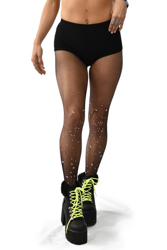UK fast post diamante sparkle crystal nude skin colour fishnet tights fishnets