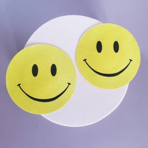 Rave Pasties - Gesicht / Gelb / Neon / Lustig - Für Rave Festival Club Outfit - Stick On Nipple Covers