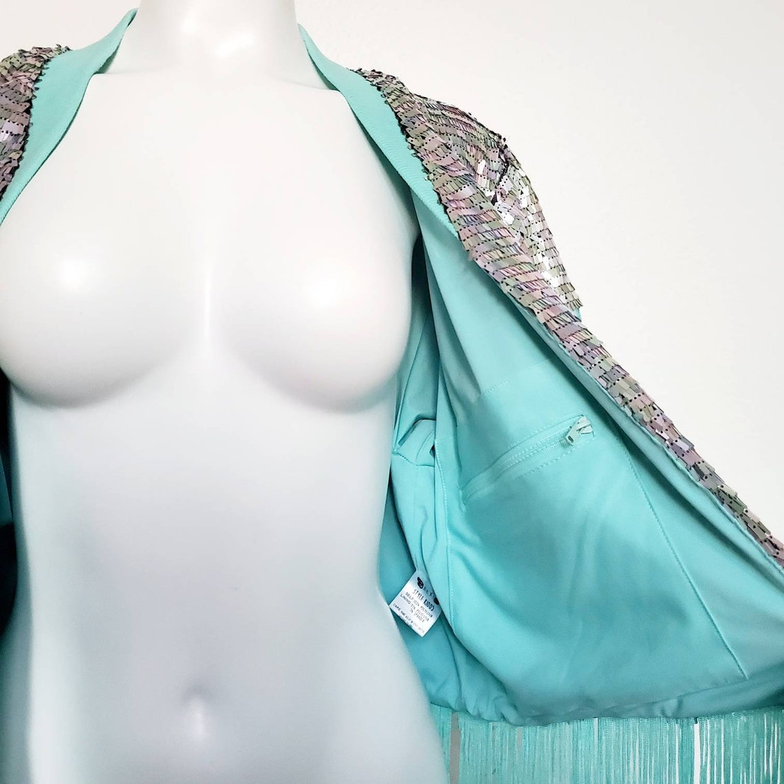 Short Sequin Jacket With Fringe Trim Aqua Blue or Hot Pink Etsy