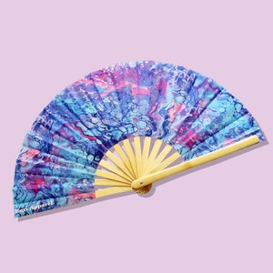 Rave Fan - Marble Trippy Paint Drip  - Large Festival Accessory for Raves, Concert, Club, Party, Photoshoot , Purple & Navy, Art