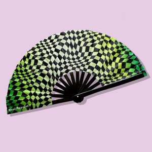 Rave Fan - Checker - Large Festival Accessory for Raves, Party, Photoshoot, Concert, Club, Green & Black