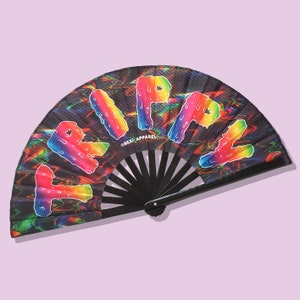Rave Fan - TRIPPY - Large Festival Accessory for Raves, Party, Photoshoot, Concert, Club, Trippy, Acid, Black